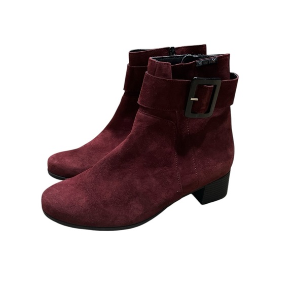 Burgundy Suede Ankle Boots with Buckle - Picture 1 of 8